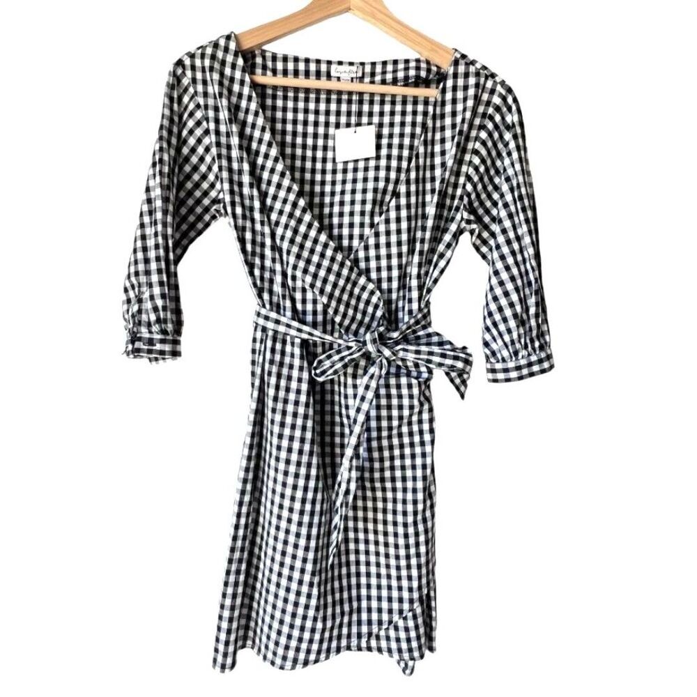 Women's Gingham Country wrap dress long sleeve black & white XS.